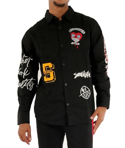 SCREENSHOT Shacket 3202 Herren Casual Plaid Flanell Shacket Hemd Jacke Knopfleiste Langarm, W21315-schwarz, Mittel von SCREENSHOT