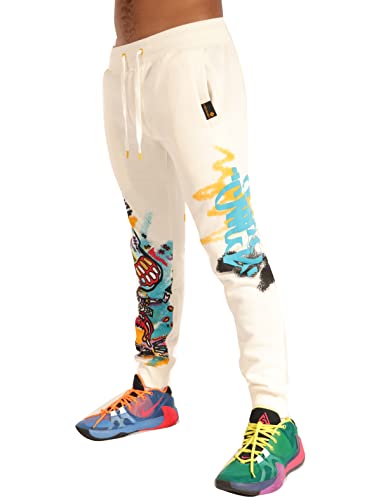 SCREENSHOT Urban NYC Graffiti Hip Hop Fleece Hose Active Fashion Drawstring Sweatpants Bottoms, P11264-creme, XXL von SCREENSHOT