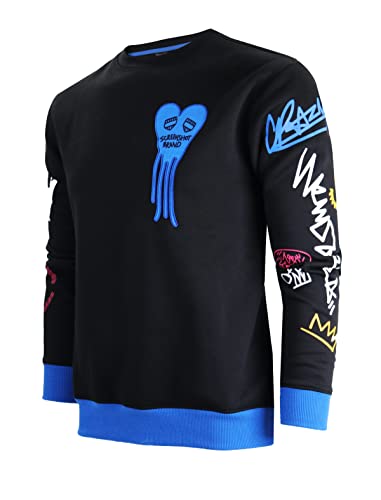 SCREENSHOT Urban NYC Hip Hop Premium Fleece – Pullover Active Streetwear Fashion Rundhals Sweatshirt, F1155-black/royal, Large von SCREENSHOT