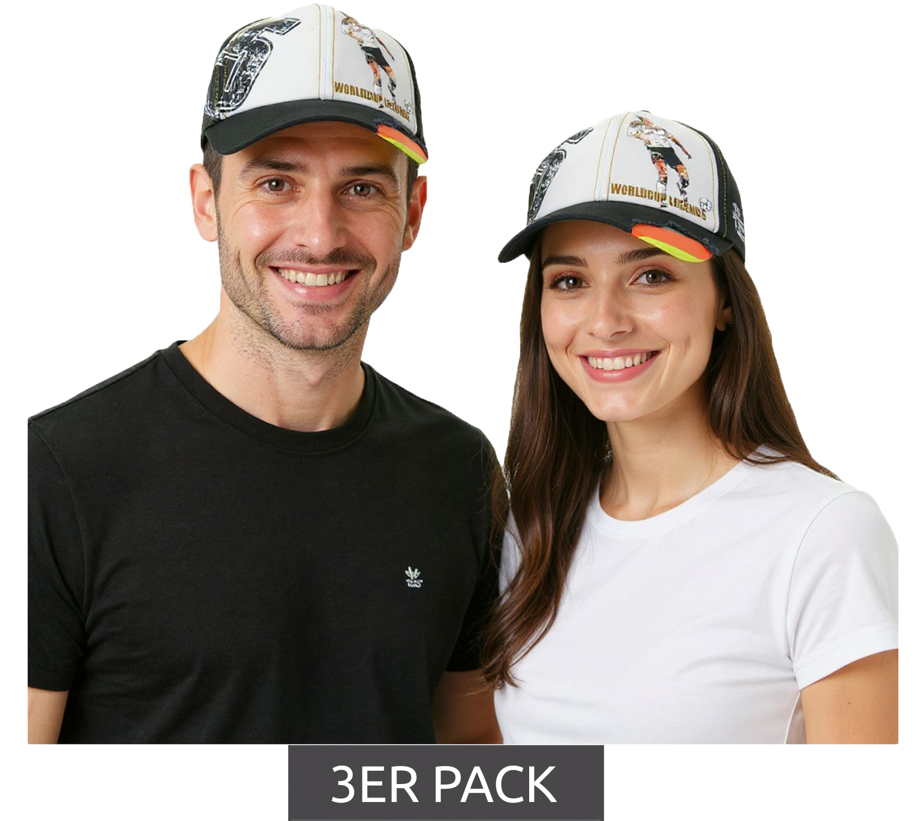3er Sparpack WORLDCUP LEGENDS Unisex Baseball-Cap im Deutschland-Design Baumwoll-Cap mit Fußballspieler-Print Curved-Brim-Cap mit No.5-Print Damaged-Look TC123027WCL Schwarz 3er Sparpack WORLDCUP LEGENDS Unisex Baseball-Cap im Deutschland-Design Baumwoll-Cap mit Fußballspieler-Print Curved-Brim-Cap mit No.5-Print Damaged-Look TC123027WCL Schwarz von SCRIMMAGE