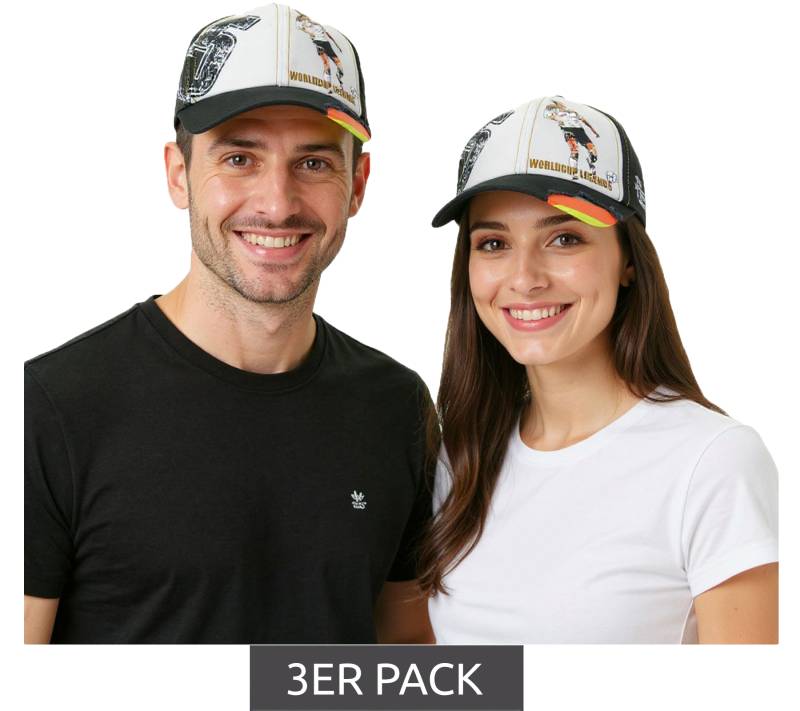 3er Sparpack WORLDCUP LEGENDS Unisex Baseball-Cap im Deutschland-Design Baumwoll-Cap mit Fußballspieler-Print Curved-Brim-Cap mit No.5-Print Damaged-Look TC123027WCL Schwarz 3er Sparpack WORLDCUP LEGENDS Unisex Baseball-Cap im Deutschland-Design Baumwoll-Cap mit Fußballspieler-Print Curved-Brim-Cap mit No.5-Print Damaged-Look TC123027WCL Schwarz von SCRIMMAGE