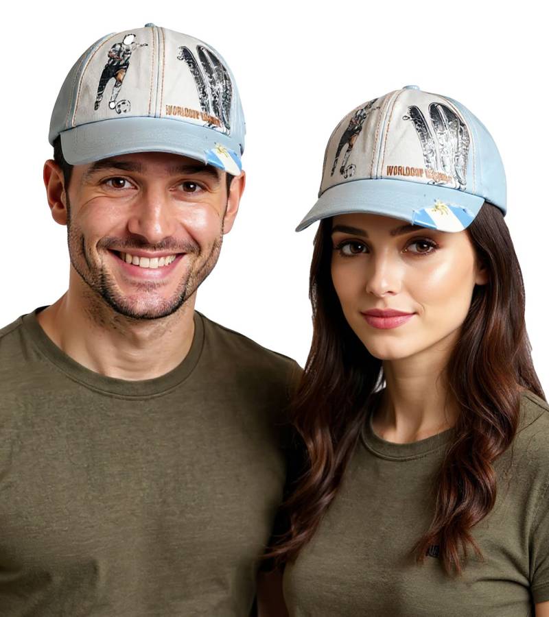 WORLDCUP LEGENDS Unisex Baseball-Cap im Argentinien-Design Baumwoll-Cap mit Diego Maradona-Print Curved-Brim-Cap Damaged-Look TC123029WCL Blau/Weiß von SCRIMMAGE
