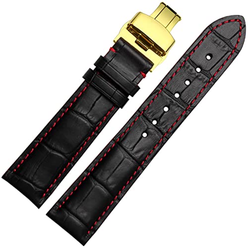 SCRUBY 18 mm 20 mm 22 mm Stiche mit echter Leder Uhrenbandband(Red,18mm rosegold clasp) von SCRUBY