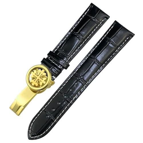 SCRUBY 19 mm 20 mm 21 mm 22 mm Echtleder-Uhrenarmband, für Patek Philippe AQUANAUT PP 5167A Rindsleder-Uhrenarmband mit Schmetterlingsschnalle(Black white gold,19mm) von SCRUBY