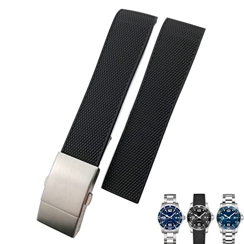 SCRUBY 19mm 20mm 21mm Gummiarmband, für Longines Master Conquest HydroConquest L3 Schwarz Grau Blau Silikon Wasserdichtes Uhrenarmband(Black Silver,20mm) von SCRUBY