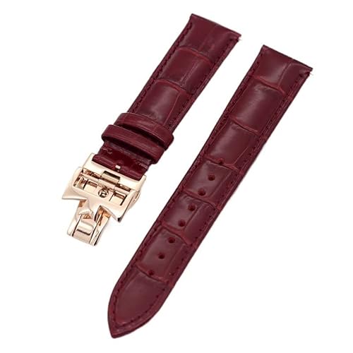 SCRUBY 19mm 20mm 22mm doppelseitige Rindsleder-Uhrenarmbänder für Vacheron VC Uhrenarmband Constantin für Männer und Frauen Rindslederarmbänder(Red Rose gold clasp,19mm) von SCRUBY