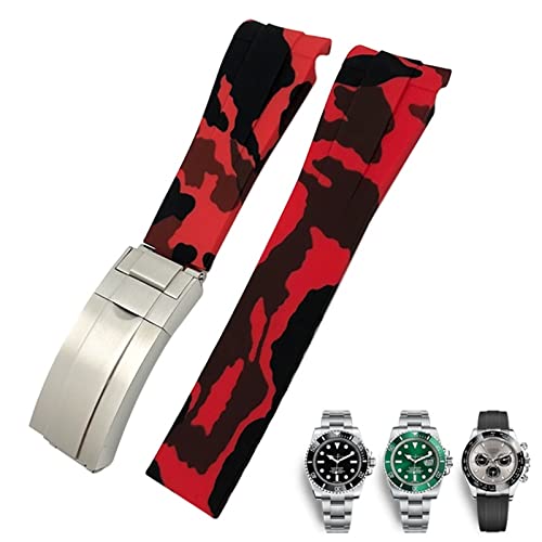 SCRUBY 20 mm 21 mm Gummi-Uhrenarmband passend für Submariner Rolex Daytona GMT Hamilton Sportarmband mit gebogenem Ende(Camouflage Red,21mm) von SCRUBY