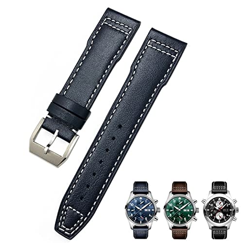 SCRUBY 20 mm 21 mm Rindsleder-Armband, geeignet für IWC-Fliegeruhren, Portugieser-Armbänder, Mark 18, weiches blaues Armband(Dark Blue Pin,20mm) von SCRUBY