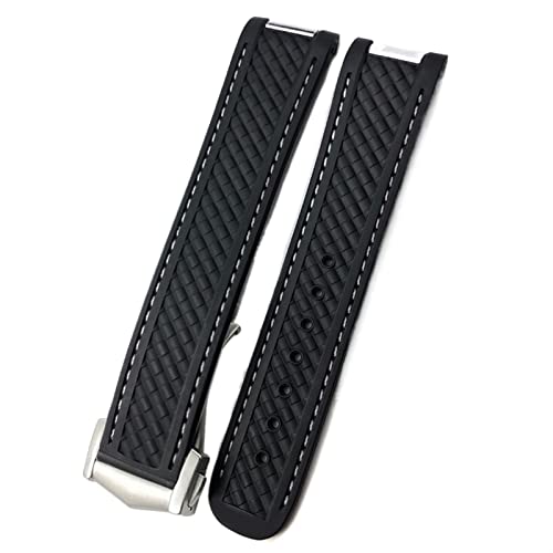 SCRUBY 20 mm Gummi-Silikon-Uhrenarmband, passend für Omega Moon Watch Speedmaster AT150 Seamaster 300, Stahlschnalle, Armband, Armbänder, Roségold-Schnalle(Black White,Golden Buckle) von SCRUBY