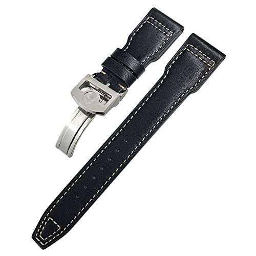 SCRUBY 20 mm echtes Lederarmband für IWC Big Pilot Watch Mark 18 Spitfire Hamilton Rindsleder weiches Uhrenarmband(Black White 2,Without Buckle) von SCRUBY