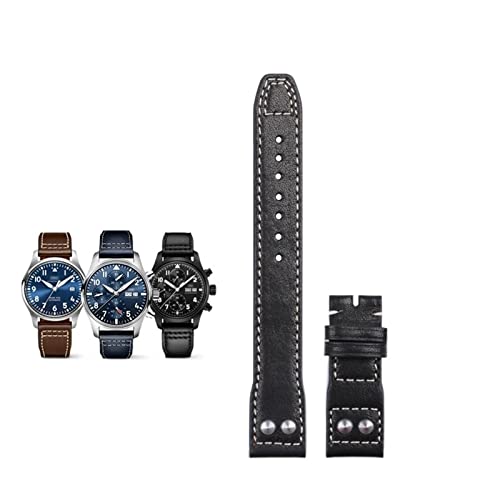 SCRUBY 20 mm weiches Echtleder-Nietenarmband für IWC-Armband für Big PILOT Mark 18 Portofino-Zubehör(Blk No Buckle) von SCRUBY