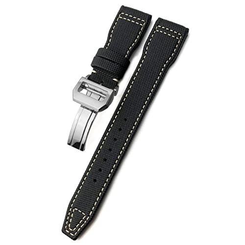 SCRUBY 20mm 21mm 22mm gewebtes Nylon-Uhrenarmband mit Faltschließe, passend für IWC Pilot Mark Portugieser Portofino Armband(Black white silver,22mm) von SCRUBY