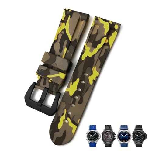 SCRUBY 22mm 24mm 26mm Gummi-Uhrenarmband, für Panerai SUBMERSIBLE Buntes wasserdichtes Sport-Tarnarmband(Camo yellow black,22mm) von SCRUBY