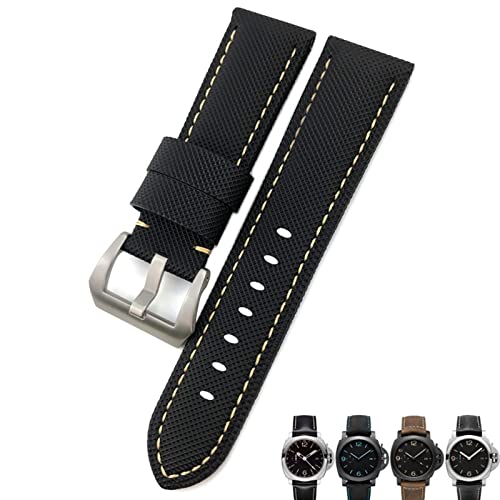 SCRUBY 24 mm Kohlefaser-Uhrenarmband, schwarze Uhrenarmbänder für Panerai pam01661/00441 Uhrenarmbänder für Herren-Zubehör(Black white silver,26mm) von SCRUBY