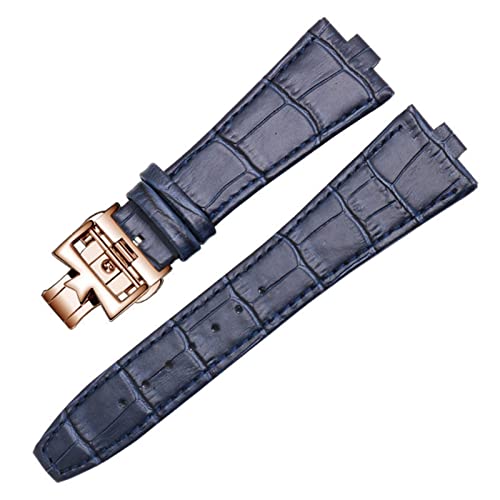 SCRUBY Das Echtlederarmband ist für die Edelstahlschließe Vacheron Constantin OVERSEAS Series 4500V 5500V P47040 geeignet(A-Blue Rose Gold) von SCRUBY
