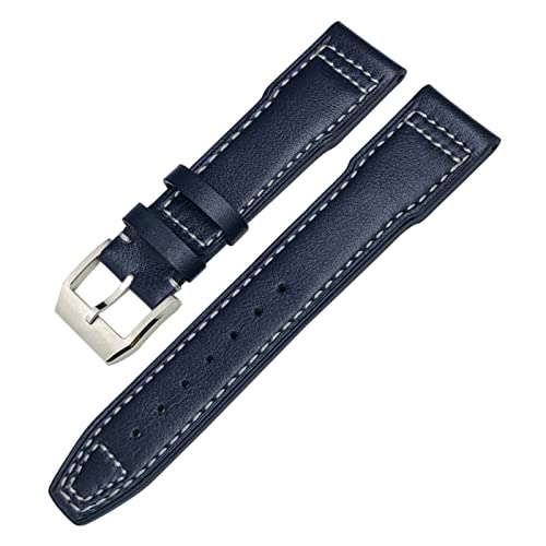 SCRUBY Echtes Leder Uhrband Für Iwc Markieren Xviii Le Petit Prince Pilots Uhr 20mm 21mm 22mm Kaufpferdsgurt(Dark blue silver,22mm) von SCRUBY