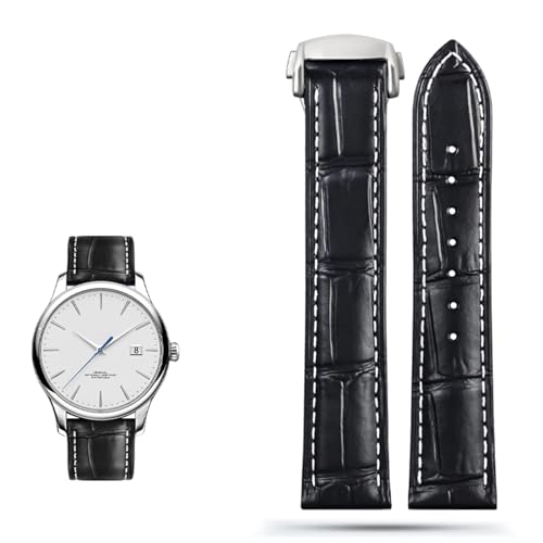 SCRUBY Echtes Lederarmband für Omega Seamaster 300 150 Speedmaster 007 AT150 Braunes Herrenarmband 20mm 22mm(A black silver buck,22mm) von SCRUBY