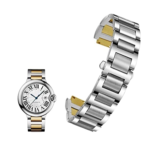 SCRUBY Edelstahl Lug End Armband für Cartier Ballon Bleu Serie 20 * 12mm 18 * 11mm 14 * 8mm W6920046 Riemen Damen Herren Armband(Silver gold,20-12mm) von SCRUBY