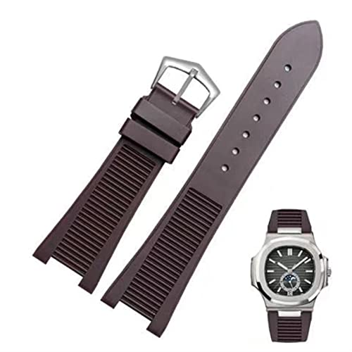 SCRUBY Für Patek Philippe 5711 5712G Nautilus Armband Silikon schwarz blau braun Armbanduhr Band 25 * 13mm Sport Gummi Uhrenarmbänder(Brown silver) von SCRUBY