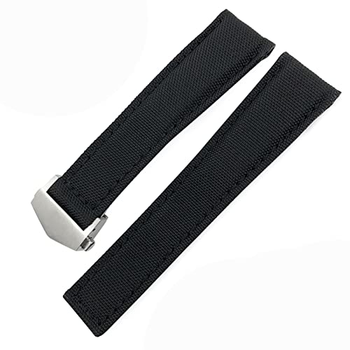 SCRUBY Für Tag Heuer Carrera Aquaracer 20mm 22mm Uhr Watch Armbänder Canvas Nylon Leder Uhren Gurt Schnallen Schwarz Uhr Band(Black black solver1,22mm) von SCRUBY