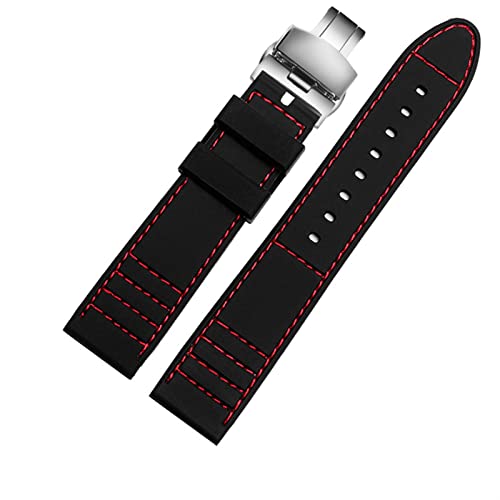 SCRUBY Längerer Riemen 20mm 22 mm Silikon Sportwachenband Tauch wasserdichtes Gummi Männchen verlängert Ersatzwächter Uhr Accessorie Accessorie(Red deploy clasp,22mm) von SCRUBY