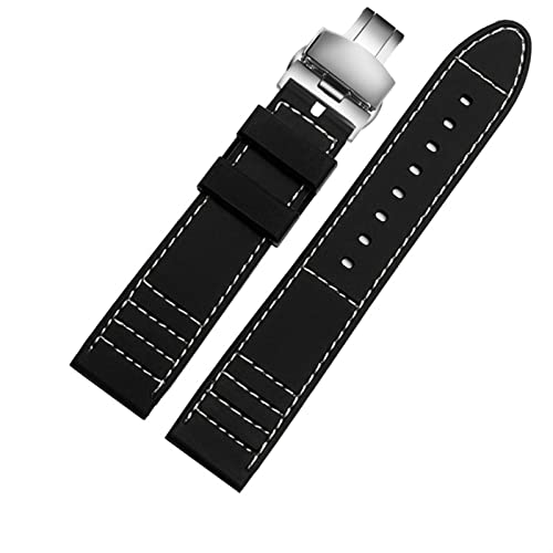 SCRUBY Längerer Riemen 20mm 22 mm Silikon Sportwachenband Tauch wasserdichtes Gummi Männchen verlängert Ersatzwächter Uhr Accessorie Accessorie(White deploy clasp,18mm) von SCRUBY