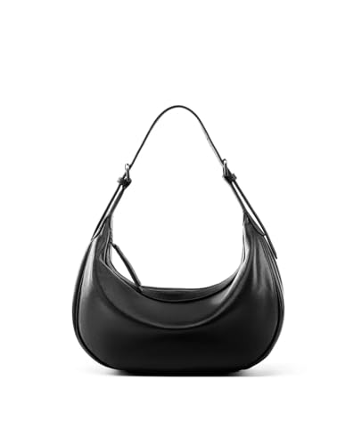 SCRUBY Modische Hobo-Tasche aus echtem Rindsleder, solide klassische Umhängetasche, Crossbody-Tasche für Damen, luxuriöse Designer-Taschen, Schwarz , 25-8.5-21.5cm von SCRUBY