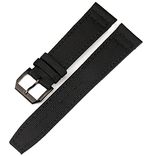 SCRUBY Sehen Sie sich Band für IWC Pilot sieht Portugieser zu Men Insurance Clasp Gurt Uhr Accessoires Nylon Leder Uhren Armband Kette(Black-Black Clasp,20mm) von SCRUBY