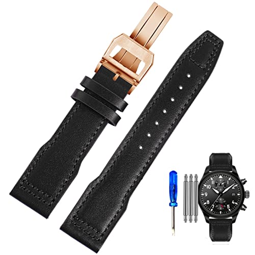 SCRUBY Uhrenarmband aus echtem Leder für IWC Pilots Little Prince Male Mark 18 Big Fly Portugal, weiches, bequemes Armband, 20 mm Armband(Black-rose gold-ZK,21mm) von SCRUBY
