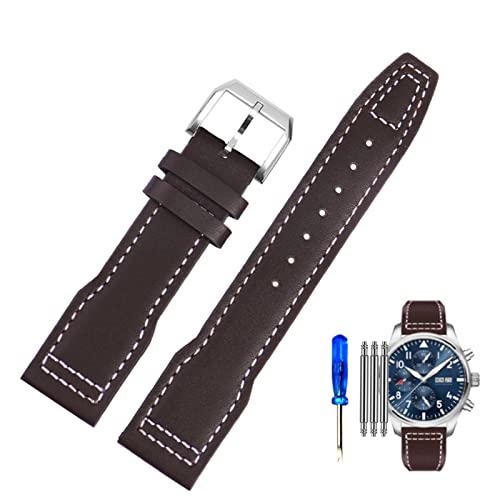 SCRUBY Uhrenarmband aus echtem Leder für IWC Pilots Little Prince Male Mark 18 Big Fly Portugal, weiches, bequemes Armband, 20 mm Armband(Brown White-steel-K1,20mm) von SCRUBY