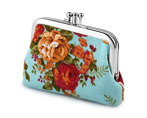 SCSpecial Mini Geldbörse Damen Kleingeldbörse Retro Floral Reiseportmonaie Coin Purses Kiss Lock Leinwand Mini Geldbeutel von SCSpecial