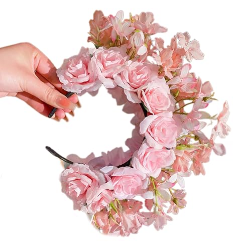 Doppelseitiges Blumen-Stirnband, Mexika-Rose, Blumen-Haarband, modisch, Damen, Braut, Haarschmuck, Brautgirlanden, ethnische Kopfbedeckung von SCUDGOOD