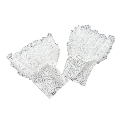 SCUDGOOD Mädchen Spitzenmanschetten Gothic Handschuhe Steampunk Handgelenk Manschette Cosplay Zubehör für Damen Hochzeit Party Kleid Spitze Handgelenk Manschetten Weiß, weiß, Einheitsgröße von SCUDGOOD