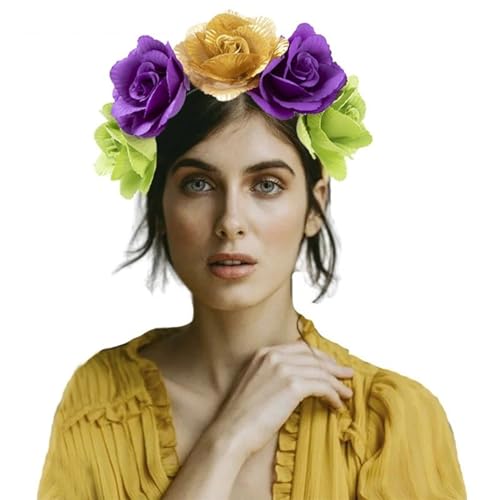 Stoff-Blumen-Haarband, buntes Blumen-Stirnband, ethnischer Kopfschmuck, weibliches Festival, Haarschmuck, Bühnenrequisiten, Kopfschmuck, Blumenstirnband für Damen und Mädchen von SCUDGOOD