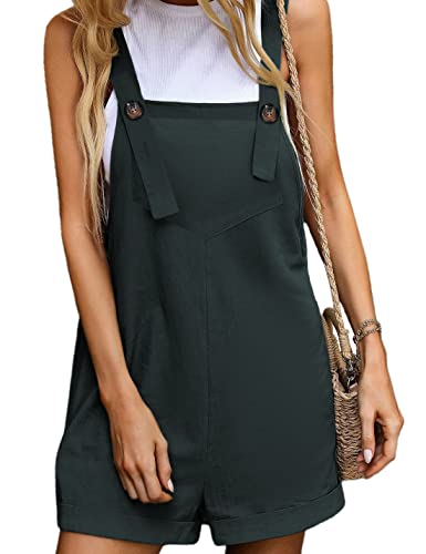 SCUSTY Damen Casual Lose Baumwolle Leinen Shortalls Verstellbare Träger Overall Shorts Jumpsuits Strampler, Dunkelgrau, X-Large von SCUSTY