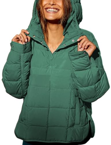 SCUSTY Damen Oversized Pullover Puffer Jacke Langarm Gesteppte Hoodies Wintermäntel Oberbekleidung, Grün , XL von SCUSTY