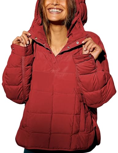 SCUSTY Damen Oversized Pullover Puffer Jacke Langarm Gesteppte Hoodies Wintermäntel Oberbekleidung, Red, M von SCUSTY