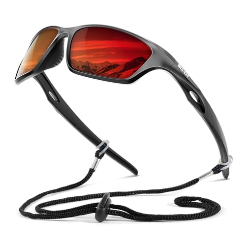 SCVCN Polarisierte Sport-Sonnenbrille für Herren und Damen - UV400 Schutz - Fahrradbrille, ideal zum Golfen, Radfahren, Laufen, Autofahren und Angeln im Freien 01 rot schwarz von SCVCN