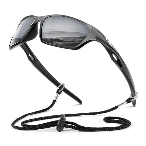 SCVCN Polarisierte Sport-Sonnenbrille für Herren und Damen - UV400 Schutz - Fahrradbrille, ideal zum Golfen, Radfahren, Laufen, Autofahren und Angeln im Freien 04 silbrig schwarz von SCVCN