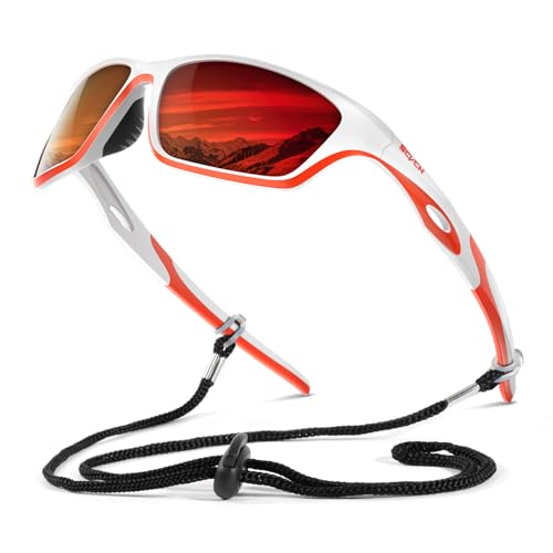 SCVCN Polarisierte Sport-Sonnenbrille für Herren und Damen - UV400 Schutz - Fahrradbrille, ideal zum Golfen, Radfahren, Laufen, Autofahren und Angeln im Freien 05 rot weiß von SCVCN