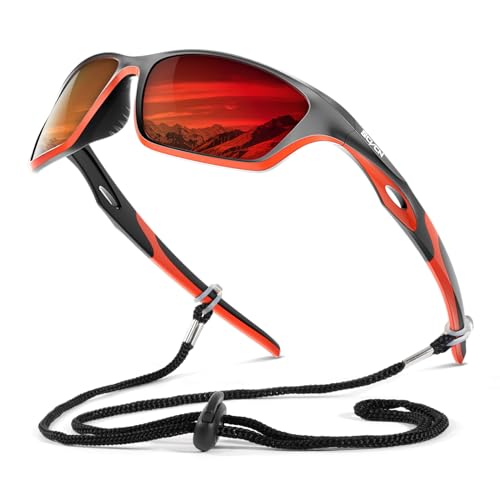 SCVCN Polarisierte Sport-Sonnenbrille für Herren und Damen - UV400 Schutz - Fahrradbrille, ideal zum Golfen, Radfahren, Laufen, Autofahren und Angeln im Freien 07 rot schwarz von SCVCN