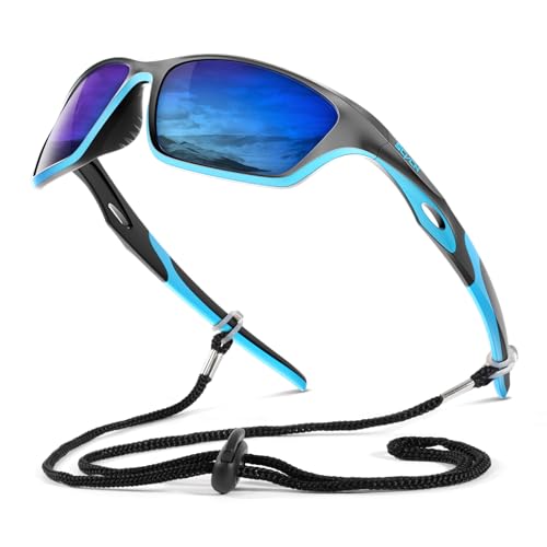 SCVCN Polarisierte Sport-Sonnenbrille für Herren und Damen - UV400 Schutz - Fahrradbrille, ideal zum Golfen, Radfahren, Laufen, Autofahren und Angeln im Freien 08 schwarz blau von SCVCN