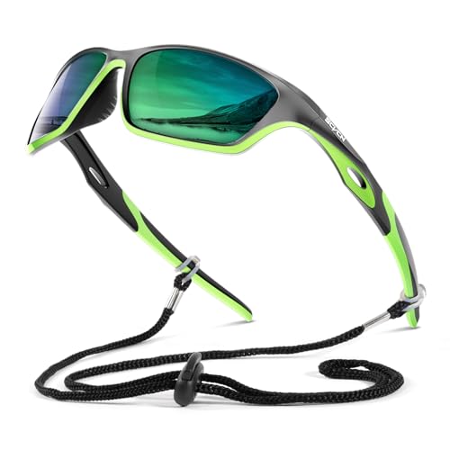 SCVCN Polarisierte Sport-Sonnenbrille für Herren und Damen - UV400 Schutz - Fahrradbrille, ideal zum Golfen, Radfahren, Laufen, Autofahren und Angeln im Freien 09 schwarz grün von SCVCN