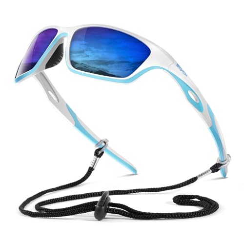 SCVCN Polarisierte Sport-Sonnenbrille für Herren und Damen - UV400 Schutz - Fahrradbrille, ideal zum Golfen, Radfahren, Laufen, Autofahren und Angeln im Freien 10 weiß blau von SCVCN