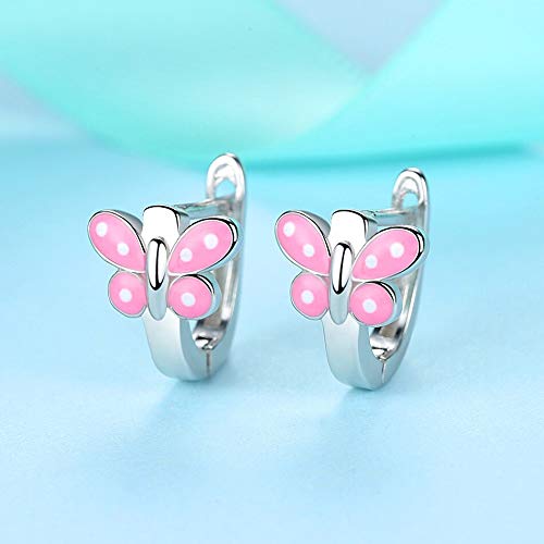 100% Rotrosa Emaille Butterfly Hoop Ohrringe für Frauen Mädchen 925 Tierohrringe Fein Schmuck von SCWZZWSY