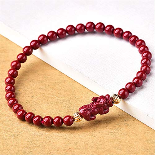 Feng Shui Realth Cinnabar Pixiu Armband natürliche lila Zimt Zimt Slender Pixiu/Piyao Gold Perlen Amulett Wohlstand Raw Erz anziehen glückliches Geschenk für Frauen/Männer, 4mm Zinnober (Größe: 6mm) von SCWZZWSY