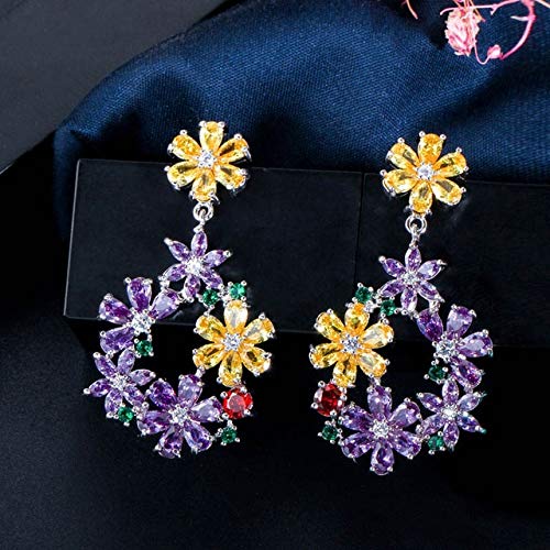 High -End -Frauen Kostüm Schmuck blühende Blume gelbe lila Kubikzirkonia Kristall Big Long Ohrringe High -End -Frauen Kostüm Schmuck blühende Blume gelbe lila Kubikzirkonia Kristall Big Long Ohrringe von SCWZZWSY