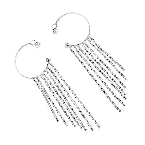 Langer Strasson -Quastenohr glänzender nicht durchbohrter Ohrringe für Frauen Modekette Ohrhänger Statement Schmuck für jeden Anlass von SCWZZWSY