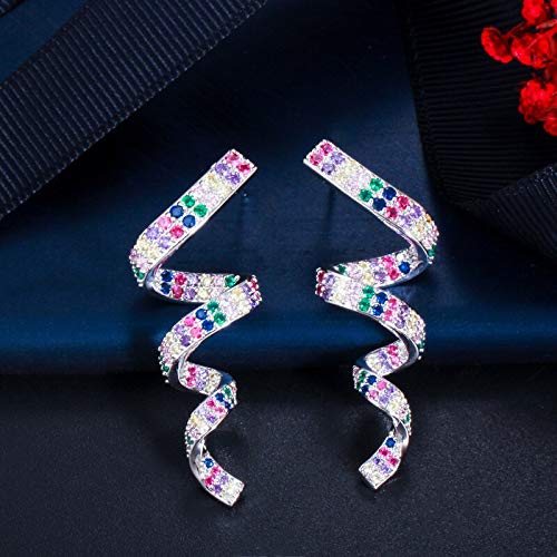 Lebendige verdrehte Bandform Multicolor Cubic Zirkonia Lange einzigartige Ohrringe Schmuck für Frauen Lebendige verdrehte Bandform Multicolor Cubic Zirkonia Lange einzigartige Ohrringe Schmuck für Frauen von SCWZZWSY
