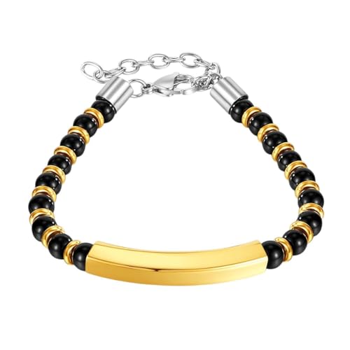 NEU 2025 MENS Women ID Armband Edelstahl Schwarzer Achatkugel Perlen Kette erweitert 8,26 Zoll +6 cm N1552 Schmuckfunde Modetrendy Accessoires kreatives Geschenk von SCWZZWSY